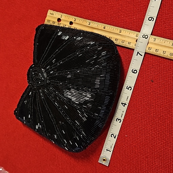 Black bugle beads sequins crossbody clutch elegant black tie EUC - Picture 9 of 12
